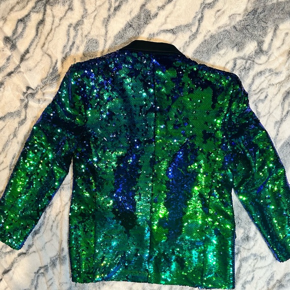 Men’s blue/green reversible sequin jacket - Picture 4 of 6